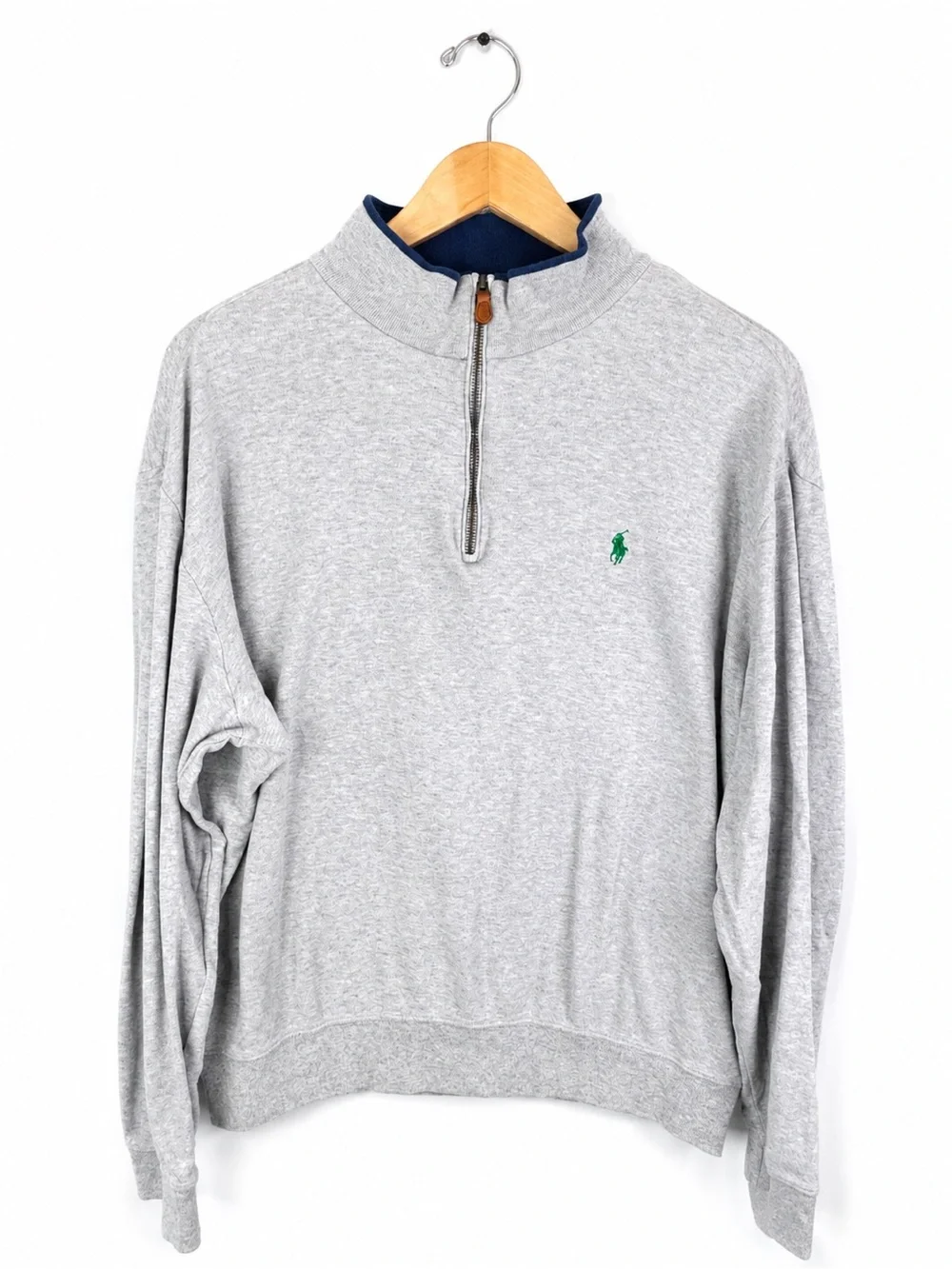 Polo Golf Ralph Lauren Vintage Quarter Zip Sweatshirt Mens L Gray Green Pony